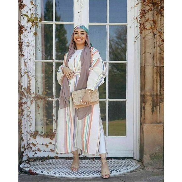 H&M x Lemlem Kaftan Dress Colorful Striped Lyocell - Picture 2 of 7